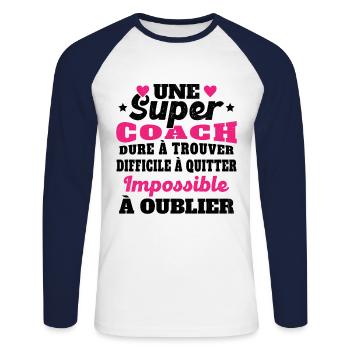 Une Super Coach Idée Femme Cadeau Humour - T-shirt baseball manches longues Homme - blanc/marine - Devant - Nik (191cm)