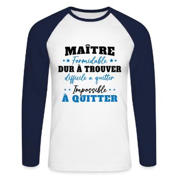 Maître formidable idée cadeau maître d'école - T-shirt baseball manches longues Homme - blanc/marine - Devant - Nik (191cm)