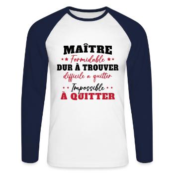 Maître formidable idée cadeau maître d'école - T-shirt baseball manches longues Homme - blanc/marine - Devant - Nik (191cm)