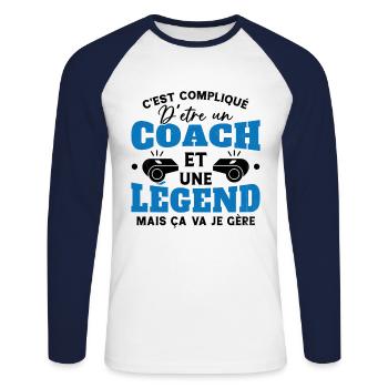 Coach De Légende Humour Coaching Sportif Cadeau - T-shirt baseball manches longues Homme - blanc/marine - Devant - Nik (191cm)