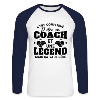 Coach De Légende Humour Coaching Sportif Cadeau - T-shirt baseball manches longues Homme - blanc/marine - Devant - Nik (191cm)