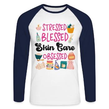 Cute Licensed Esthetician Skincare - Unisex Baseballshirt langarm - Weiß/Navy - Vorne - Nik (191cm)