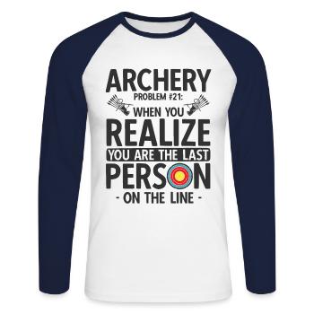 Bogenschießen Archery - Unisex Baseballshirt langarm - Weiß/Navy - Vorne - Nik (191cm)
