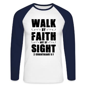 Trusting the Bible - Unisex Long Sleeve Baseball T-Shirt - white/navy - Front - Nik (191cm)