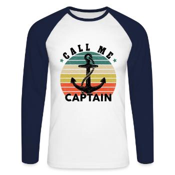Appelez-moi Capitaine Bateau Voilier Mer Cadeau - T-shirt baseball manches longues Homme - blanc/marine - Devant - Nik (191cm)