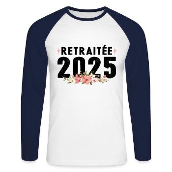 Retraitée 2025 - T-shirt baseball manches longues Homme - blanc/marine - Devant - Nik (191cm)