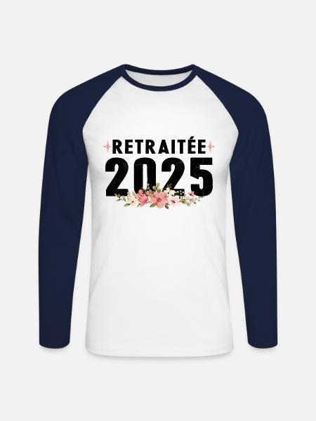 Retraitée 2025 - T-shirt baseball manches longues Homme - blanc/marine