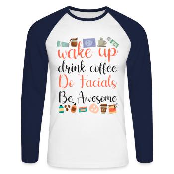 Cute Esthetician Skincare - Unisex Long Sleeve Baseball T-Shirt - white/navy - Front - Nik (191cm)