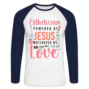 Cute Esthetician Skincare - Unisex Long Sleeve Baseball T-Shirt - white/navy - Front - Nik (191cm)