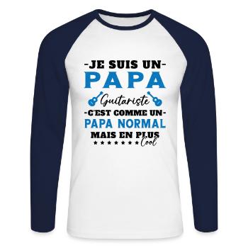 Papa guitariste comme un papa normal plus cool - T-shirt baseball manches longues Homme - blanc/marine - Devant - Nik (191cm)