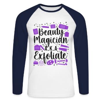 Soins de la peau d’esthéticienne agréée mignonne - T-shirt baseball manches longues Homme - blanc/marine - Devant - Nik (191cm)