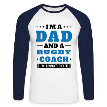 Dad and a Rugby Coach Gift Humor - Unisex Long Sleeve Baseball T-Shirt - white/navy - Front - Nik (191cm)