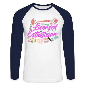 Soins de la peau d’esthéticienne agréée mignonne - T-shirt baseball manches longues Homme - blanc/marine - Devant - Nik (191cm)