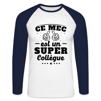 ce mec est un super collègue - T-shirt baseball manches longues Homme - blanc/marine - Devant - Nik (191cm)