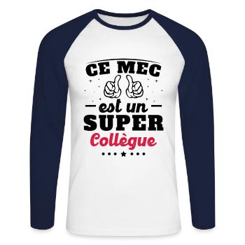 ce mec est un super collègue - T-shirt baseball manches longues Homme - blanc/marine - Devant - Nik (191cm)