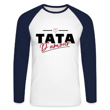 Tata d'amour Humour Cadeau - T-shirt baseball manches longues Homme - blanc/marine - Devant - Nik (191cm)