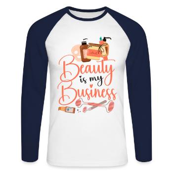 Soins de la peau d’esthéticienne agréée mignonne - T-shirt baseball manches longues Homme - blanc/marine - Devant - Nik (191cm)
