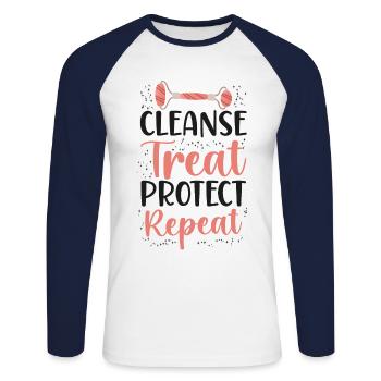 Soins de la peau d’esthéticienne agréée mignonne - T-shirt baseball manches longues Homme - blanc/marine - Devant - Nik (191cm)