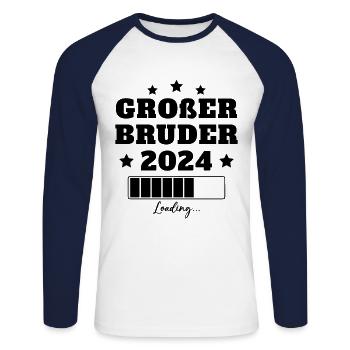 Großer Bruder 2024 Geschenkidee - T-shirt baseball manches longues Homme - blanc/marine - Devant - Nik (191cm)