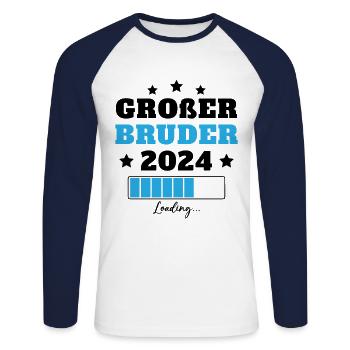 Großer Bruder 2024 Geschenkidee - Unisex Baseballshirt langarm - Weiß/Navy - Vorne - Nik (191cm)