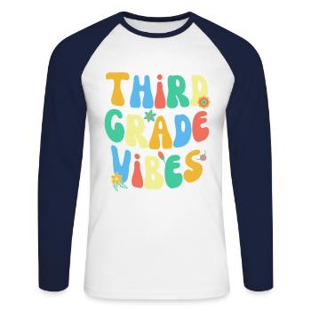 Zurück Zur Schule Dritte Klasse Vibes Bunt Groovy - Unisex Baseballshirt langarm - Weiß/Navy - Vorne - Nik (191cm)