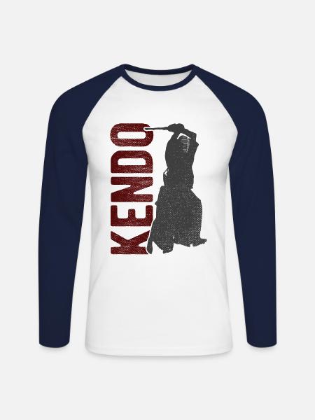 Japanischer Schwertkampf Kendo - Unisex Baseballshirt langarm - Weiß/Navy