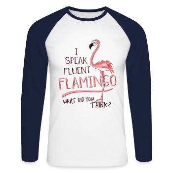 Je parle couramment le flamant rose! Sauvagine rose - T-shirt baseball manches longues Homme - blanc/marine - Devant - Nik (191cm)