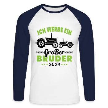 Ich werde 2024 Großer Bruder sein Traktor - T-shirt baseball manches longues Homme - blanc/marine - Devant - Nik (191cm)
