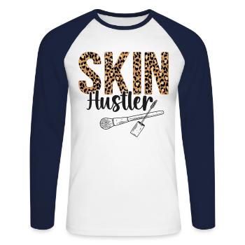 Soins de la peau d’esthéticienne agréée mignonne - T-shirt baseball manches longues Homme - blanc/marine - Devant - Nik (191cm)
