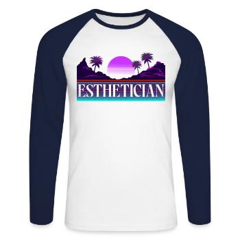 Soins de la peau d’esthéticienne agréée mignonne - T-shirt baseball manches longues Homme - blanc/marine - Devant - Nik (191cm)