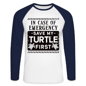 Tortue de mer en cas de - T-shirt baseball manches longues Homme - blanc/marine - Devant - Nik (191cm)