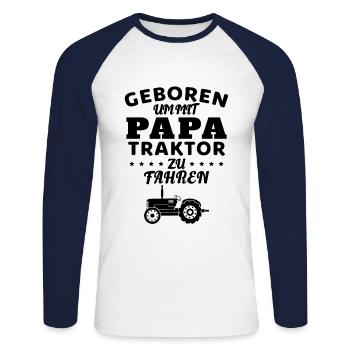 Geboren, um mit meinem Papa Traktor zu fahren - Unisex Baseballshirt langarm - Weiß/Navy - Vorne - Nik (191cm)