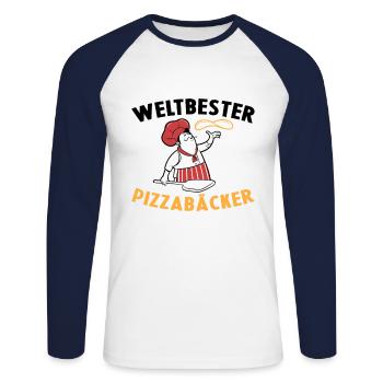 Weltbester Pizzabäcker Pizza Geschenkidee Kochen - Unisex Baseballshirt langarm - Weiß/Navy - Vorne - Nik (191cm)