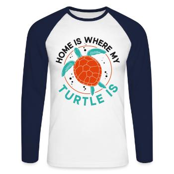 La maison des tortues de mer est l’endroit où - T-shirt baseball manches longues Homme - blanc/marine - Devant - Nik (191cm)