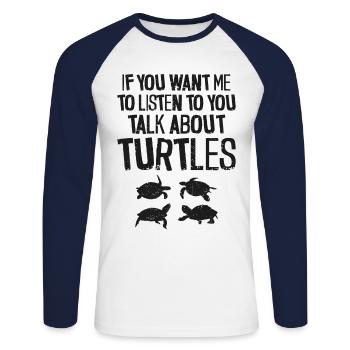 Tortue de mer si tu me veux - T-shirt baseball manches longues Homme - blanc/marine - Devant - Nik (191cm)