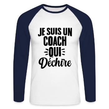 Ich bin ein Coach, der das Humorgeschenk zerreißt - Unisex Baseballshirt langarm - Weiß/Navy - Vorne - Nik (191cm)