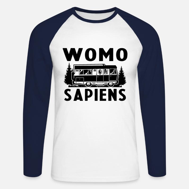 Womo Sapiens Funny Caravan - Unisex Baseballshirt langarm - Weiß/Navy