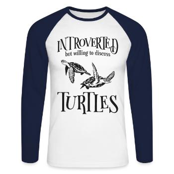 Sea Turtle Tortoise Introverted - Unisex Baseballshirt langarm - Weiß/Navy - Vorne - Nik (191cm)