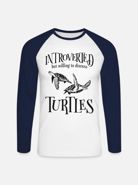 Sea Turtle Tortoise Introverted - Unisex Long Sleeve Baseball T-Shirt - white/navy