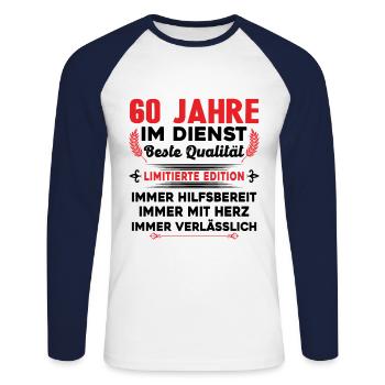 60 Jahre im Dienst 60 Jähriges Dienstjubiläum - Unisex Baseballshirt langarm - Weiß/Navy - Vorne - Nik (191cm)