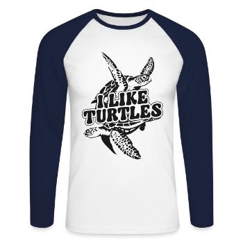Sea Turtle Tortoise I Like Turtles - Unisex Long Sleeve Baseball T-Shirt - white/navy - Front - Nik (191cm)