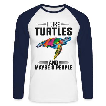 Sea Turtle Tortoise I Like Turtles - Unisex Baseballshirt langarm - Weiß/Navy - Vorne - Nik (191cm)