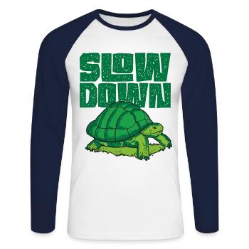 Tortue de mer Tortue ralentir - T-shirt baseball manches longues Homme - blanc/marine - Devant - Nik (191cm)