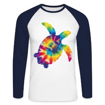 Tortue de mer Tortoise Tie Dye - T-shirt baseball manches longues Homme - blanc/marine - Devant - Nik (191cm)