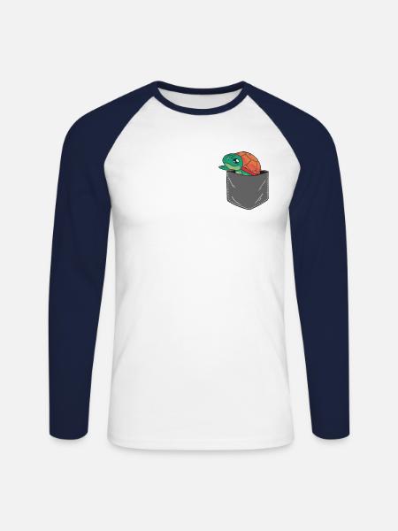 Sea Turtle Tortoise Pocket - Unisex Long Sleeve Baseball T-Shirt - white/navy