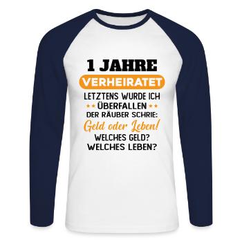 1 Jahre verheiratet zynisch 1 Hochzeitstag - Unisex Baseballshirt langarm - Weiß/Navy - Vorne - Nik (191cm)