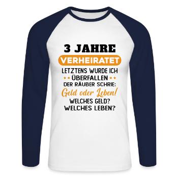 3 Jahre verheiratet zynisch 3 Hochzeitstag - Unisex Baseballshirt langarm - Weiß/Navy - Vorne - Nik (191cm)
