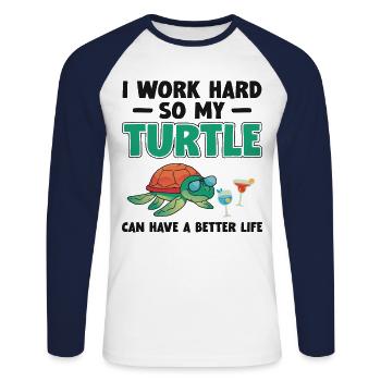 Sea Turtle Tortoise I Work Hard So - Unisex Baseballshirt langarm - Weiß/Navy - Vorne - Nik (191cm)