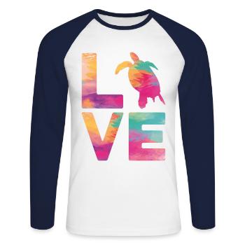 Sea Turtle Tortoise Love - Unisex Baseballshirt langarm - Weiß/Navy - Vorne - Nik (191cm)