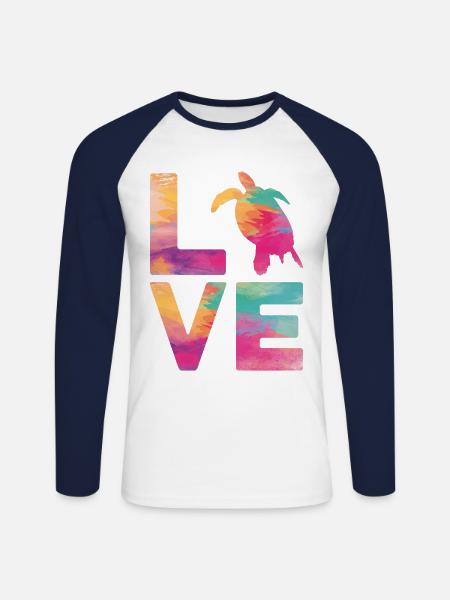 Sea Turtle Tortoise Love - Unisex Long Sleeve Baseball T-Shirt - white/navy